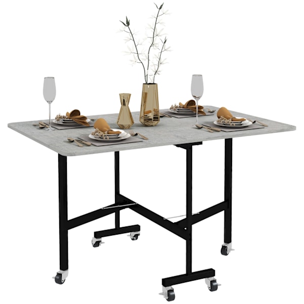 Matbord, fällbart köksbord med hjul, stålben, hopfällbart bord för 4-6 personer, matsalsbord, 52,5-120 x 80 x 73 cm