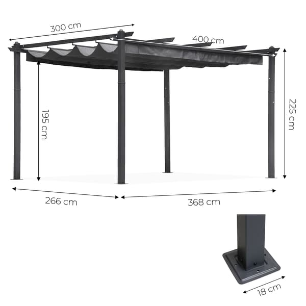 Havepergola 3x4m, stålramme, grå baldakin