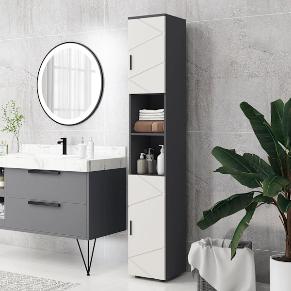 Kapea kylpyhuonekaappi, korkea wc-kaappi säädettävällä hyllyllä ja 2 avolokerolla, kylpyhuonekaappi pieniin tiloihin kylpyhuone, olohuone 30 x 30 x 18