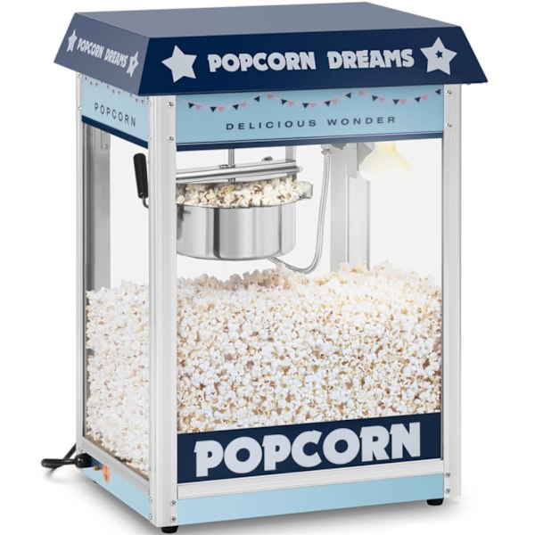 Maskinautomatisk retro popcornpopper TEFLON 1600 W 5-6 kg/h - blå