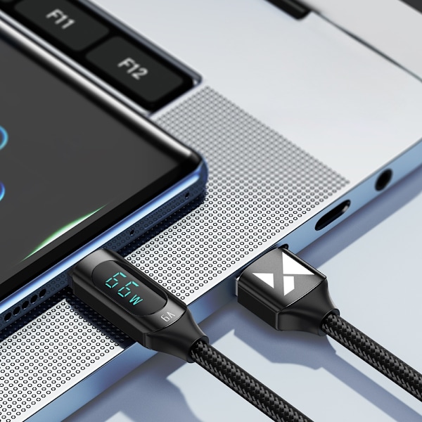 USB-A - USB-C-kabel med LED-display 66W 6A 1m svart