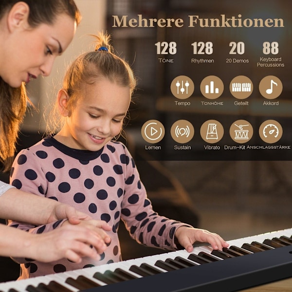 Foldbart E-tastatur Sammenfoldeligt med 88 belyste taster Digitalt tastatur Digitalt tastatur Sort