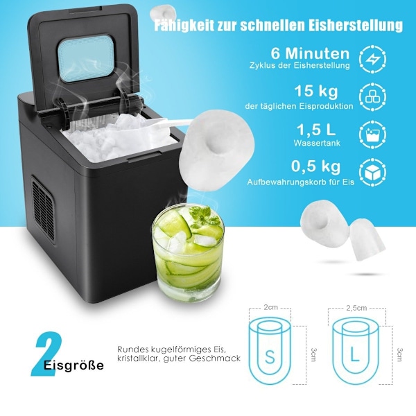 Diskmaskin isbitmaskin bord isbitsmaskin 22,5 x 32 x 32,5 cm svart