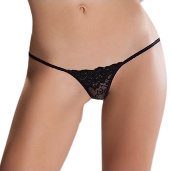 Passion - Micro Thong Sort One Size med blonder