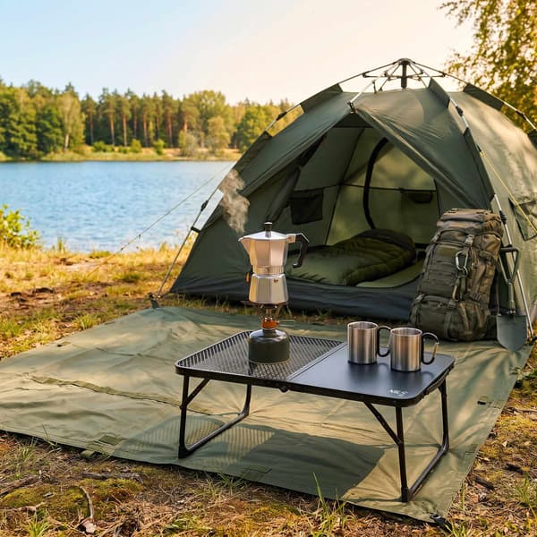 Sort foldbart campingbord – Let, kompakt, 60x40 cm