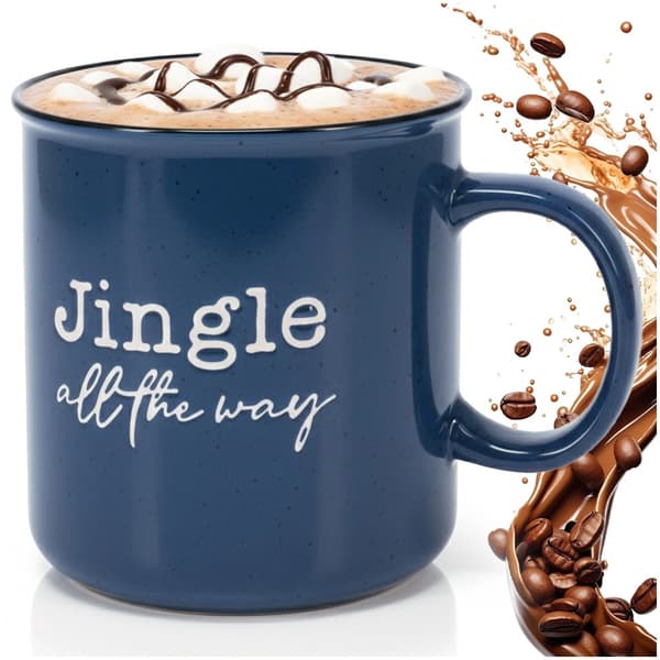Keramisk stengodsmugg, marinblå, 700ml, julmotiv