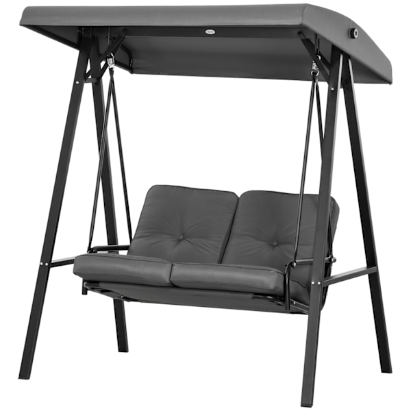 Hollywood gynge, 2-personers havegynge med justerbart tag, hynde, gyngebænk, bæreevne op til 220 kg, til have, altan, mørkegrå, 145 x 116 x 172 cm
