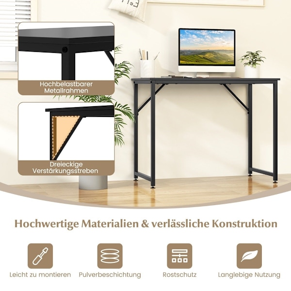 PC-pöytä säädettävillä jalkatyynyillä, kompakti tietokonepöytä, 100 x 50 x 77 cm, musta