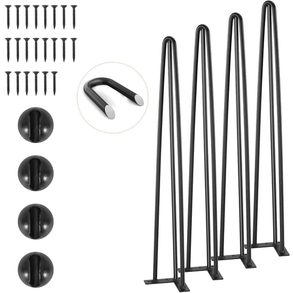 Hårnålsben, 28 tum, 4-pack, 3-stångs stål, svart