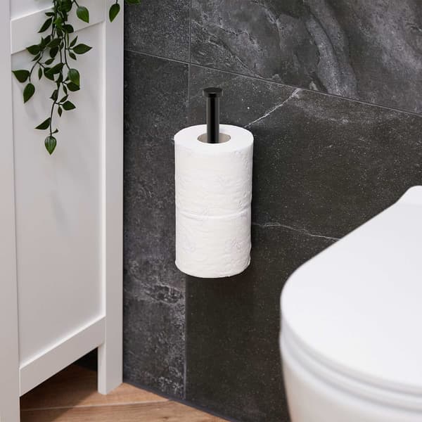 Sort selvklæbende toiletrulleholder – kapacitet til 2 ruller
