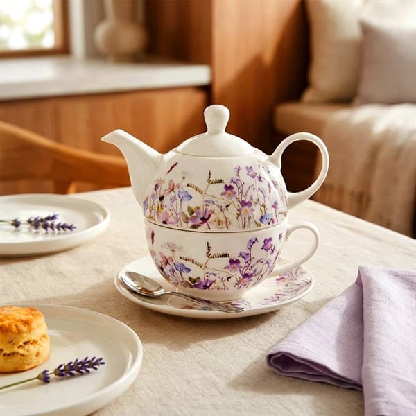Porcelæns tesæt til ét sæt, 3 dele, blomsterdesign