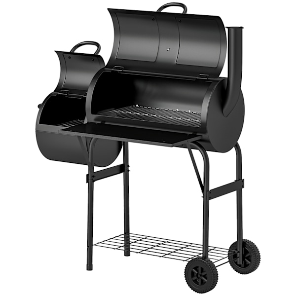 Kolgrill av stål BBQ rökare med lock termometer hjul hylla mobil grillvagn med lufttillförsel kolbricka, kolgrill kolgrillvagn för grillcamping, trädg