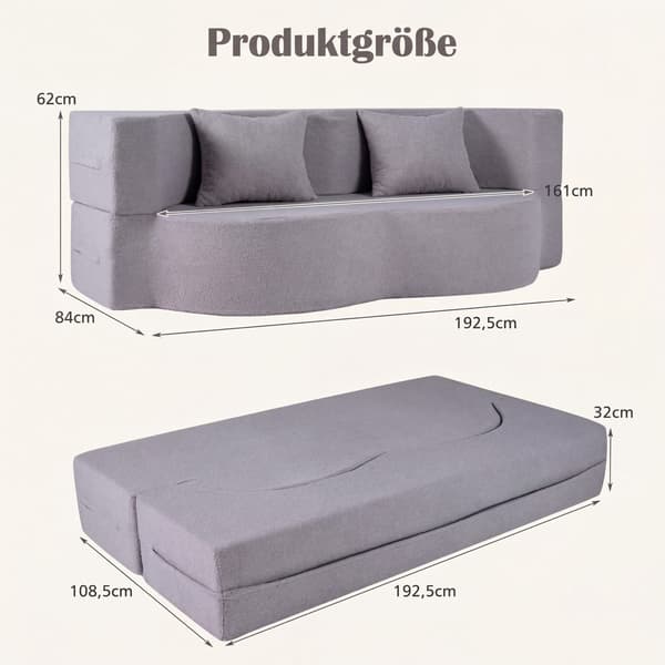 Bäddsoffa, Teddy-Fleece, 192,5 cm, Vit