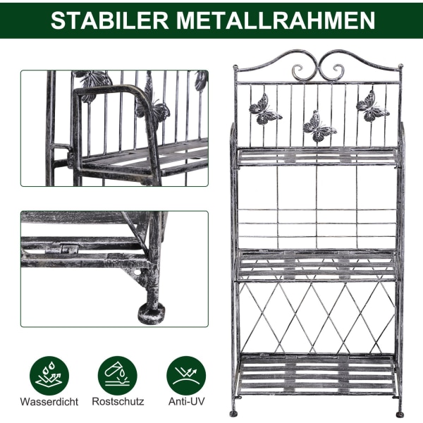 Plant Rack Metallinen Kukkateline, 3 Tasoa, Kukkaportaat Puutarhaan, Hopeanharmaa, 44X25X96Cm