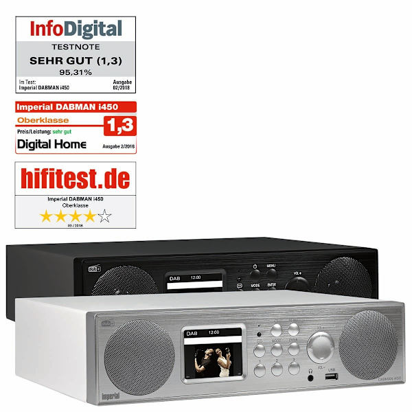 DABMAN i450 Hybrid Stereo Radio DAB+ / FM / Internet /Bluetooth Valkoinen-hopea