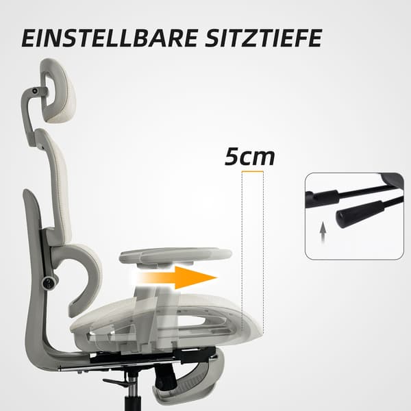 Ergonomisk kontorstol, justerbart net, armlæn, beige