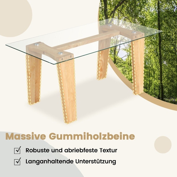 Soffbord i glas med ben av gummiträ Rektangulärt sidobord Glasbord Soffbord