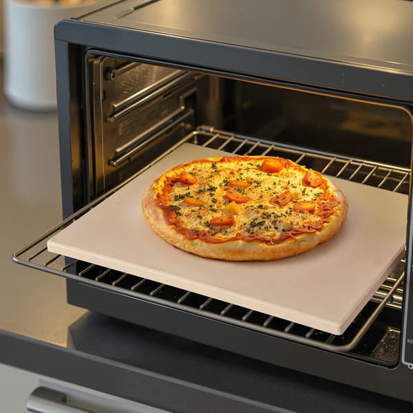 Rektangulär pizzasten i kordierit 41 x 36 cm, skrapa