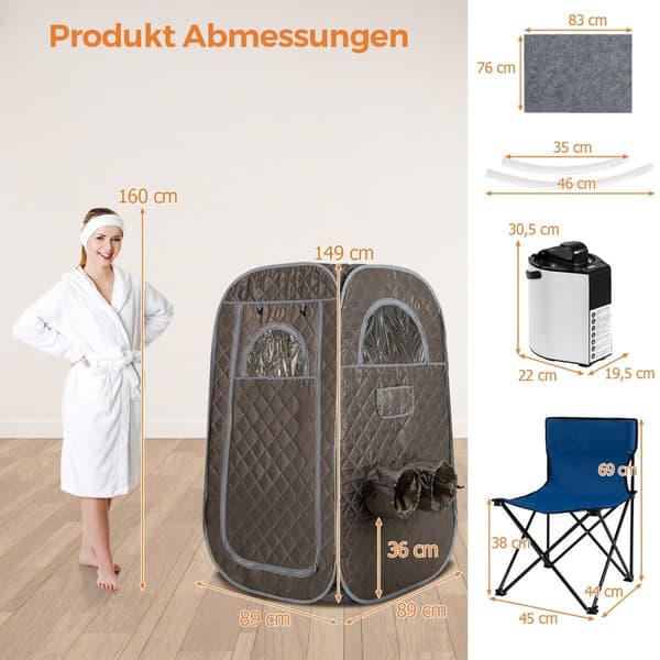 Bärbar hemmabastu med 3L ånggenerator, grå
