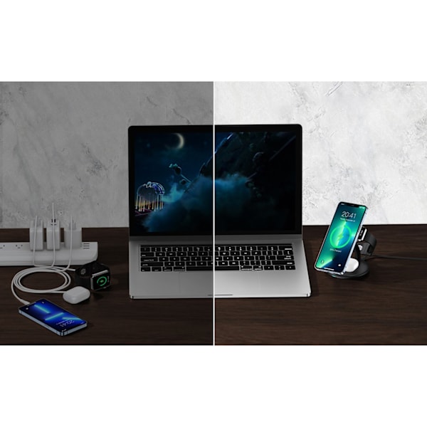 Induktiv laddningsstation för iPhone AirPods Pro Apple Watch 3in1 svart