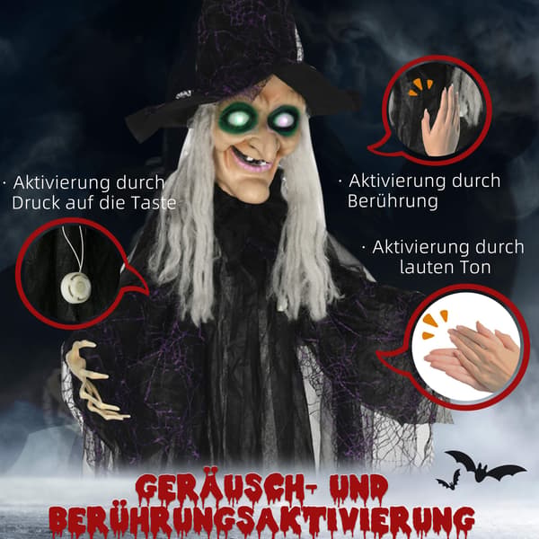 Halloween-häxdekoration med ljud- och rörelsesensor