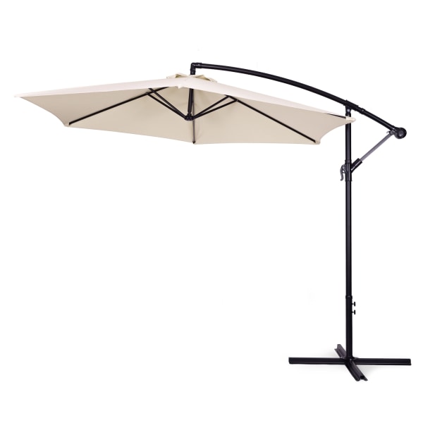 Stor haveparaply med bom, foldbar, 3 m, beige, 6 ribben