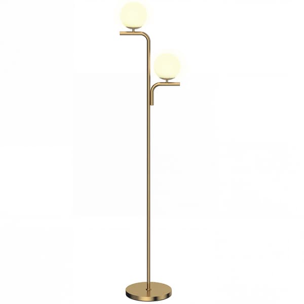 LED-gulvlampe, 3 farvetemperaturer, glaskugler, guld