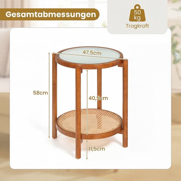 Boho sidebord i 2 niveauer med hærdet glasplade, valnød
