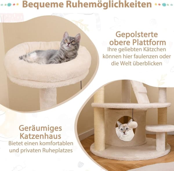 Kattetræ med hule, stige og legetøj – Beige, Multi-Level