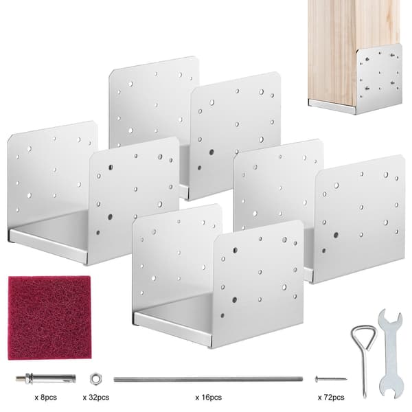 Justerbar stolpbas i rostfritt stål 8x8, 4-pack