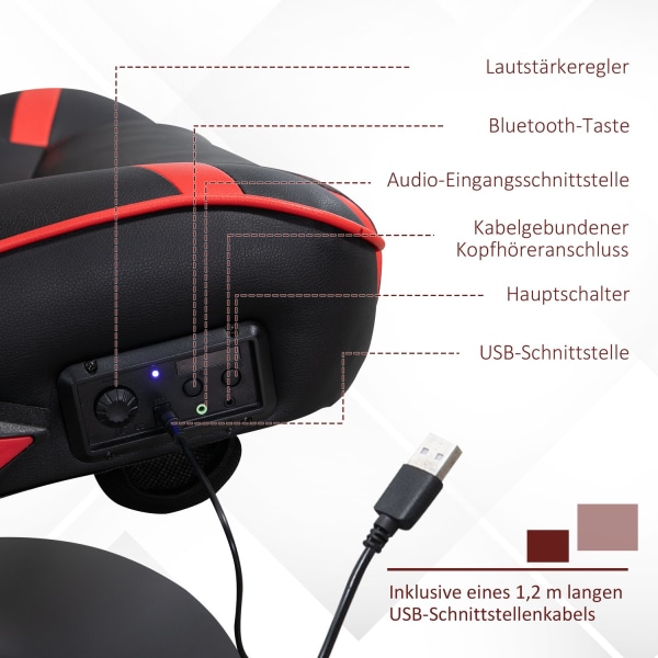 Spelstol Gungfunktion, Höjdjusterbar, Ergonomisk, Högtalare, Svank-/Nackstöd, Konstläder