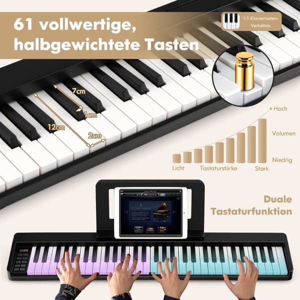 Hopfällbart digitalpiano med 61 tangenter, Bluetooth och tillbehör