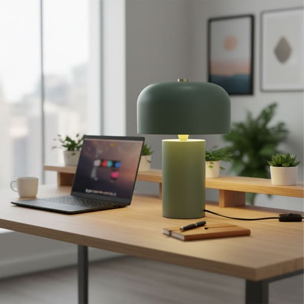 Champignonbordlampe – Minimalistisk metaldesign, guld accent