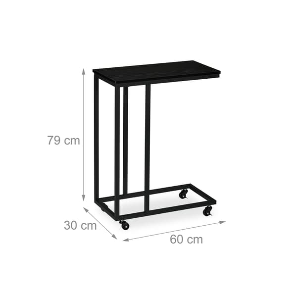 C-formet sidebord med hjul, metal og MDF