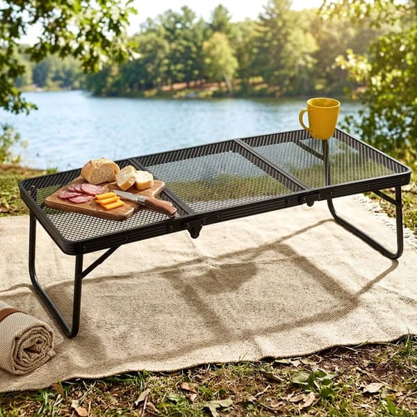 Sammenklappeligt campingbord i aluminium, sort, 90x40x26,5 cm