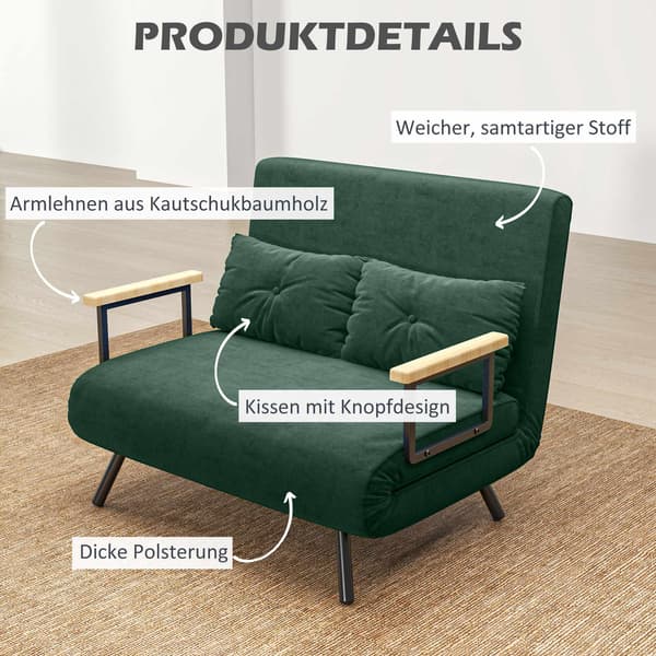 Bäddsoffa med justerbart ryggstöd, grönt tyg