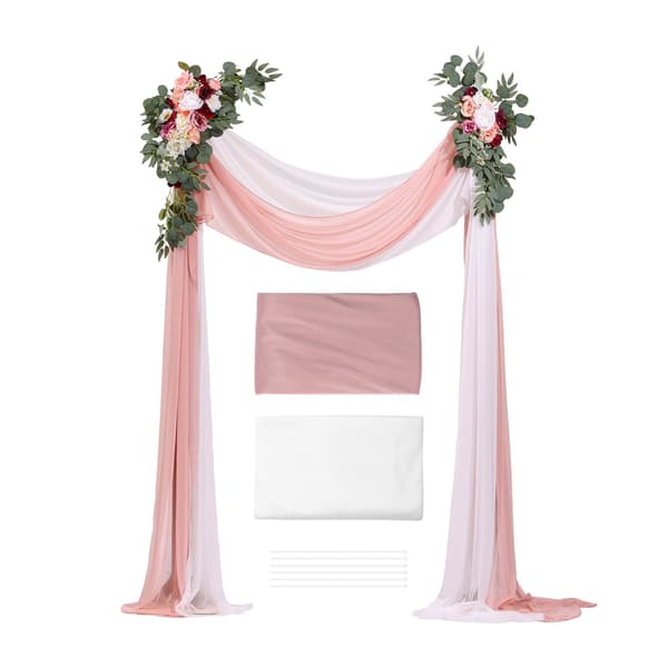 Bröllopsbågsblommor med draperier, rosa sidenset med 4 delar
