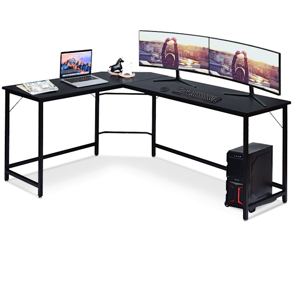L-formet computerbord PC hjørne skrivebord vinkel skrivebord sort/naturlig 168 x 125 x 74 cm-sort