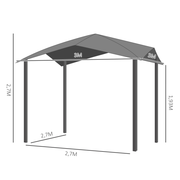 Garden Gazebo Canopy 3X3M Med Solbeskyttelse, Metal Og Polyester, Grå