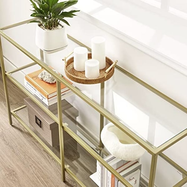 Elegant guld 3-tiers konsolbord med hærdet glas