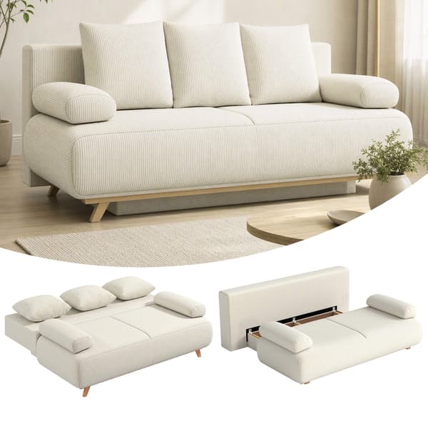 Konvertibel bäddsoffa med justerbart ryggstöd, manchester, beige