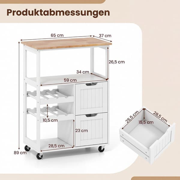 Rullande köksö med träskiva och vinställ