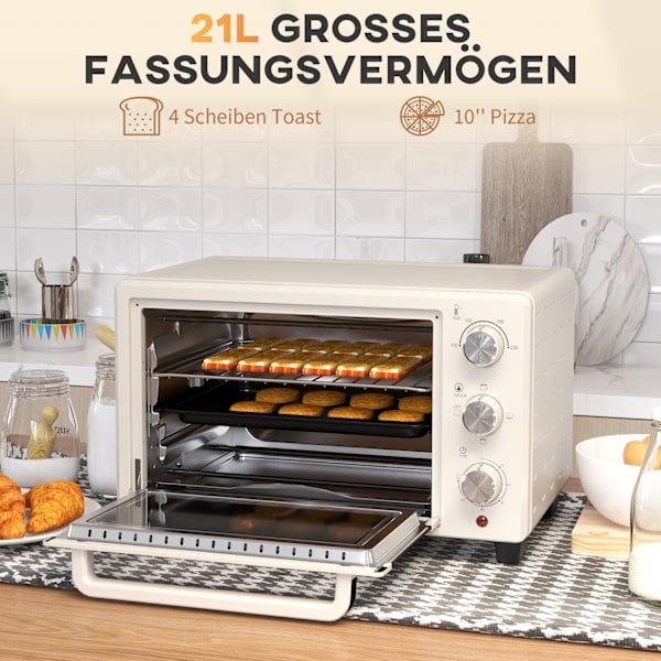 Miniuuni 21L pizzauuni miniuuni leivinpelti grilli ritilä murupelti 1400W pöytäuuni 1h ajastin 100-230°C metallikerma