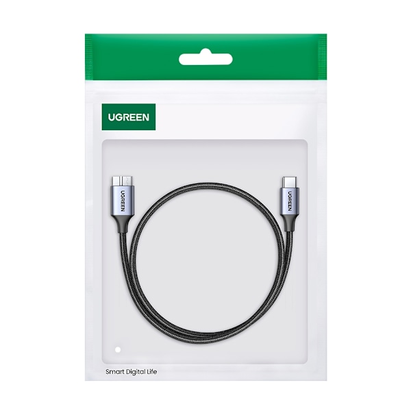 Kabel för SSD-enhet USB-C - micro USB-B 3.0 5Gb/s 3A 1m grå