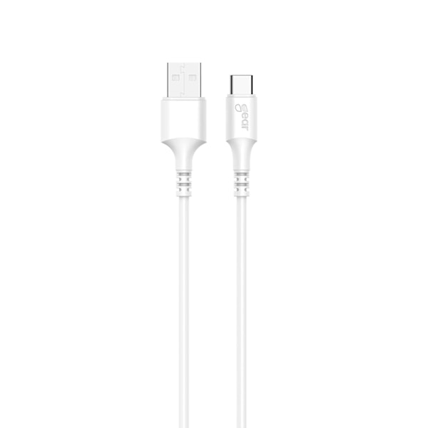 GEAR-latauskaapeli USB-A-USB-C 2,0 2m valkoinen gen2 pyöreä kaapeli