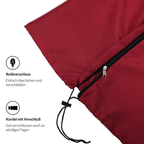 Parasolovertræk, rødt, 3m, polyester, lynlåslukning