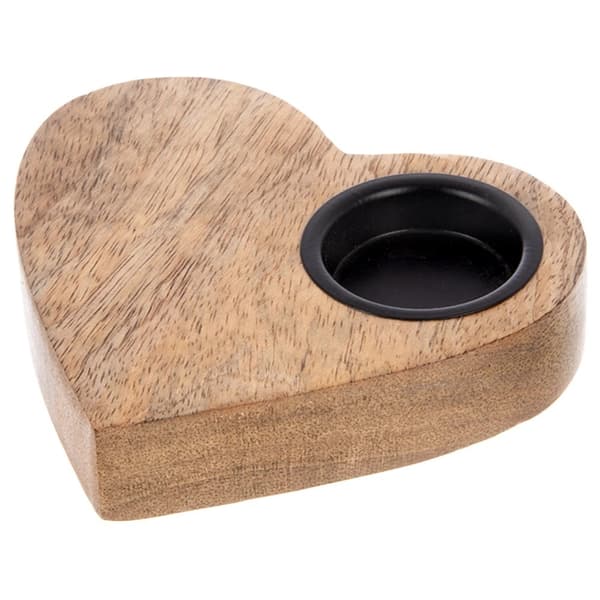 Hjärtformad ljusstake i mangoträ 13x12 cm