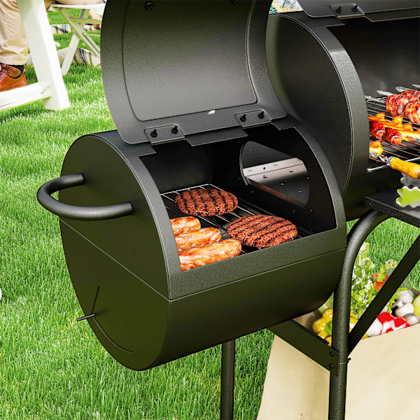 Kolgrill av stål BBQ rökare med lock termometer hjul hylla mobil grillvagn med lufttillförsel kolbricka, kolgrill kolgrillvagn för grillcamping, trädg