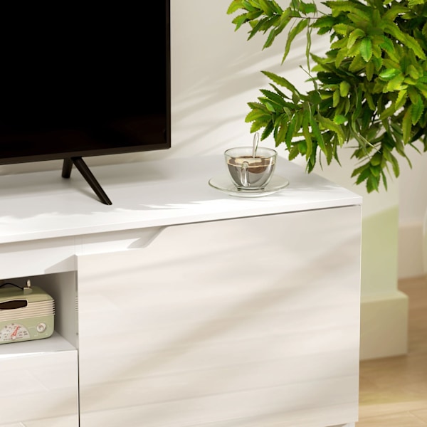 TV-kaapin alhaalla 2 ovella, laatikko, 160 cm pitkä TV-teline 65 tuuman televisioille, TV-taulu kaapelinhallinnalla olohuoneeseen, valkoinen