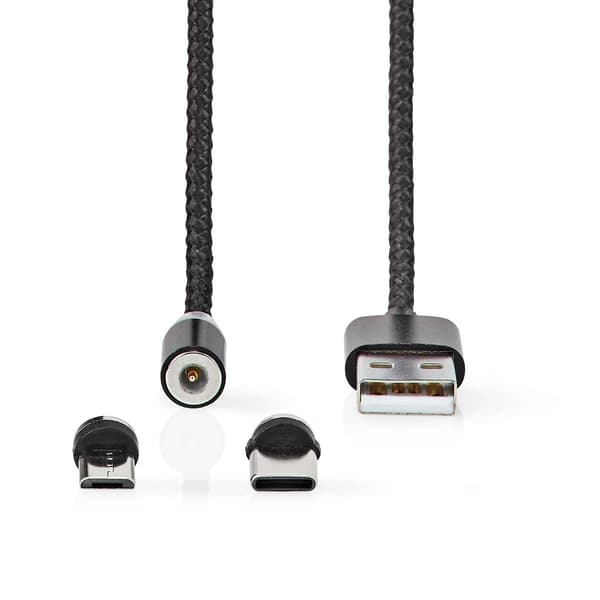 USB-kabel | USB 2.0 | USB-A Han | USB Micro-B han / USB-C™ Han | 10 W | No Data Transfer | Nikkelplateret | 2.00 m | Runde | Nylon | Sort | Box